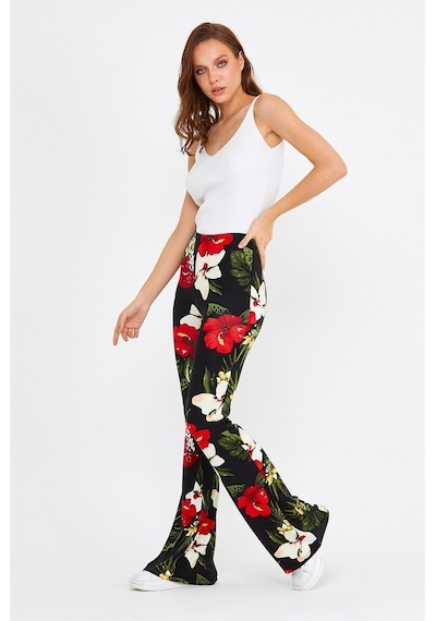 Brz Collection Çiçek Desenli Kadın Pantolon Siyah Brz Collection Çiçek Desenli Kadın Pantolon Siyah