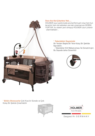 Holmer All In One ( Cibinlikli, Dönenceli, Alt Açma Ünüteli Oyun Parkı/park Yatak )