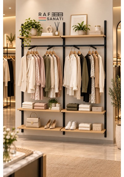 180 Cm Duvar Raf Askılık Sistemi 6 Raflı 2 Modül 200 Cm Konik Dikme Hazır Set Safir Meşe