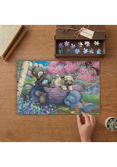 Mavi Burunlu Arkadaş Ayıcıklar Tasarımı 240 Parça Ahşap Puzzle Ahşap Kutuda Mpy20301