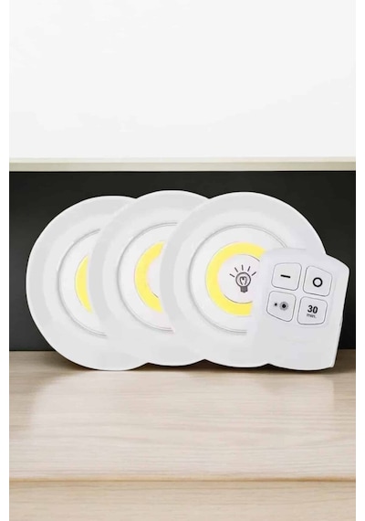 Spot Lamba Led Işık 3'lü Uzaktan Kumandalı Pilli Yapışkanlı Kablosuz Renkli 60976465