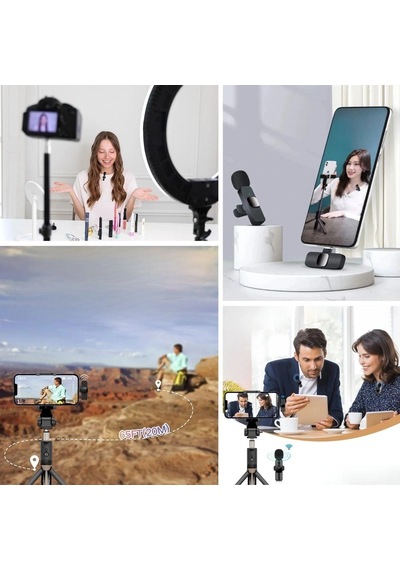 Type C Uyumlu Apple iPhone Dönüştürücülü Kablosuz Yaka Mikrofonu Android Ve Apple iPhone Uyumlu Mini Mikrofon 5047