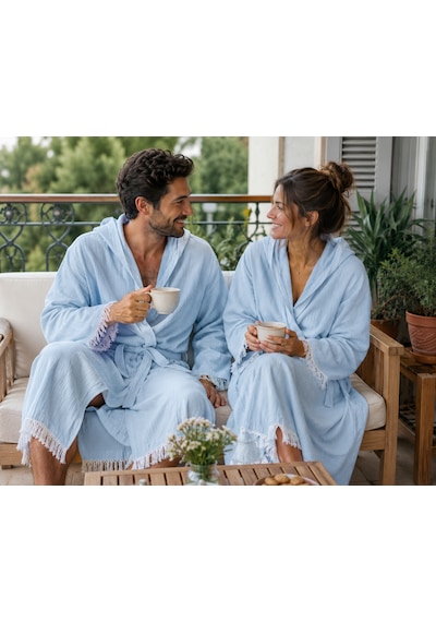 Aquatolıa Muslin Düz Desen Plaj, Sauna, Spa, Banyo Amaçlı Bornoz. Mavi