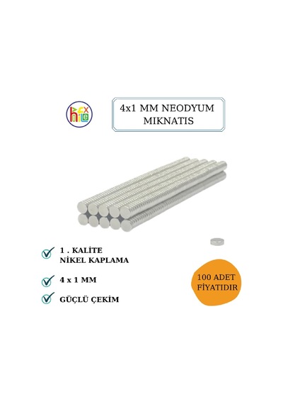 Hobiflex Neodyum Mıknatıs Nikel Kaplama 4mm X1mm 100 Adet