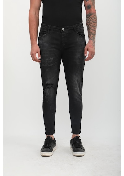 Blue White Erkek Skinny Fit Yırtık Detaylı Jean Siyah 27