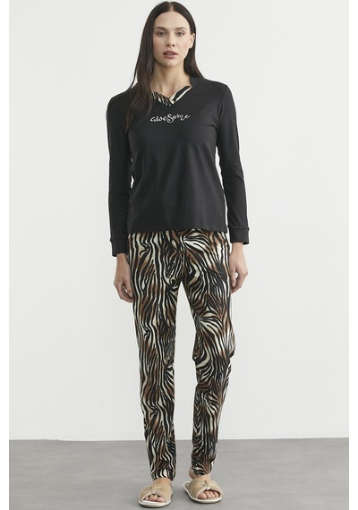 Sementa Leopar Kombinli Pijama Takım - Siyah Siyah