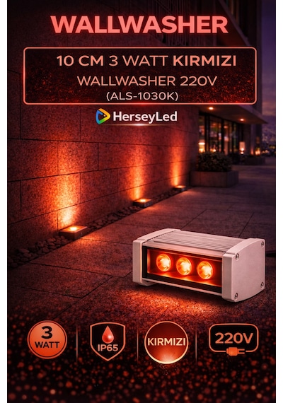 Alles 10 Cm 3 Watt Kırmızı Wallwasher 220v Kırmızı