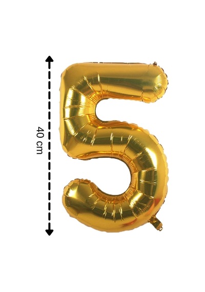 Folyo Balon 5 Rakamı Helyum Balon 40 Cm Gold Renk Altın