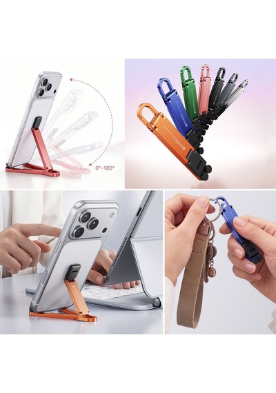 Privo Katlanabilir Mini Telefon Standı, Anahtarlık Özellikli Taşınabilir Masaüstü Plastik Cep Telefonu Tutucu Çok Renkli