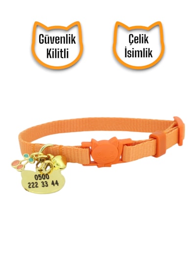 İsimli, Güvenlik Kilitli Kedi Tasması- , İsimlikli Tasma Trkkdz
