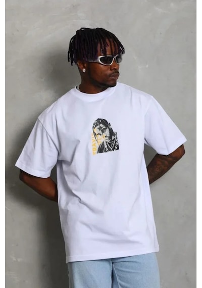 Modi Erkek Baskılı T-shirt Kısa Kol Bisiklet Yaka Regular Fit Rahat Kalıp Günlük Tişört - Beyaz - Mymg185495