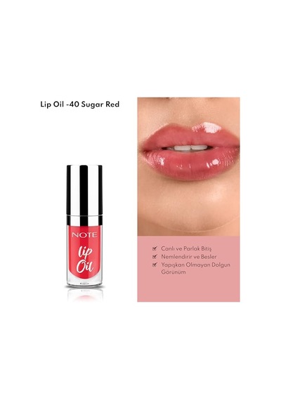 Note Cosmetics Lip Oil 40 Sugar Red Nemlendirici Ve Parlatıcı Dudak Bakım Yag I, Kırmızı