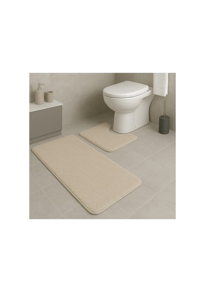 Elit Kaydirmaz Tabanlı Banyo Paspas Takımı krem