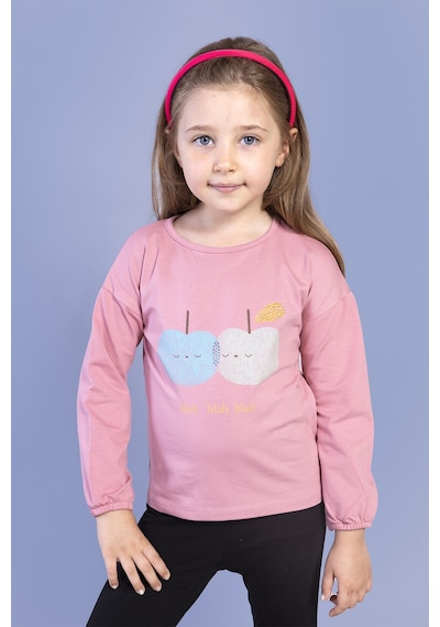Toontoy Kids Toontoy Kız Çocuk Baskılı Kol Ucu Lastikli Sırtı Nakış Detaylı Tişört Gülkurusu