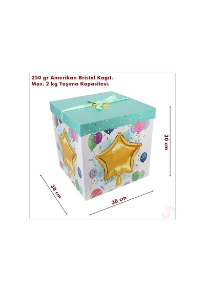 Kapaklı, Katlanır Demonte Karton Kutu, 30cm - Balon & Yeşil
