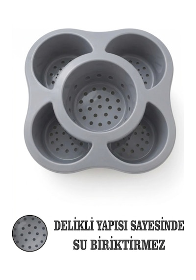 Mutfak Tezgah Üstü Kaşıklık Ve Düzenleyici 5 Bölmeli Çok Amaçlı Plastik Organizer Papatya 16x16cm Açık Gri