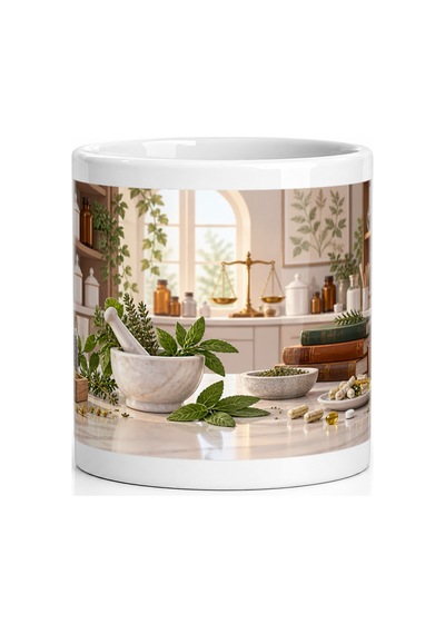 Seramik Kupa Eczacı Temalı Baskılı 300 Ml Hediyelik Kahve Çay Kup Beyaz