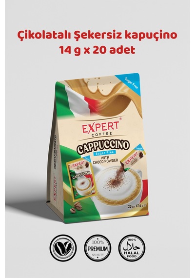 Şekersiz Kapuçino Kahve Çikolata Tozlu 20 Li Paket 14gr Diğer