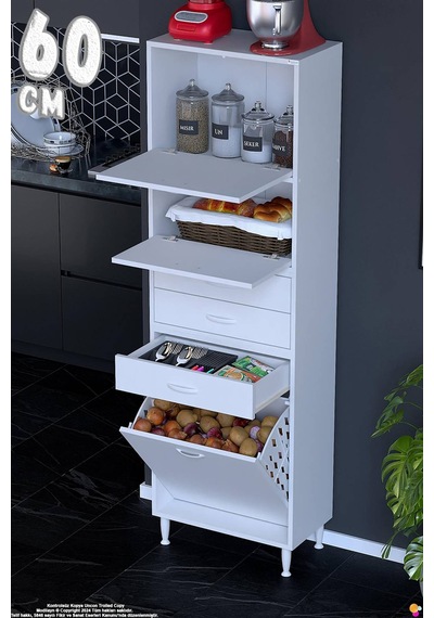 Yaren 60 Cm Erzak Dolabı 2 Kapaklı 3 Çekmeceli Sepetli Çok Amaçlı Mutfak Kiler Dolabı 60x194x32 Cm Beyaz Yaren 60 Cm Erzak Dolabı 2 Kapaklı 3 Çekmeceli Sepetli Çok Amaçlı Mutfak Kiler Dolabı 60x194x32 Cm Beyaz