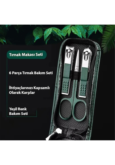 Hymark 6 Parça Deri Çantalı Manikür Pedikür Özel Tırnak Makası Seti