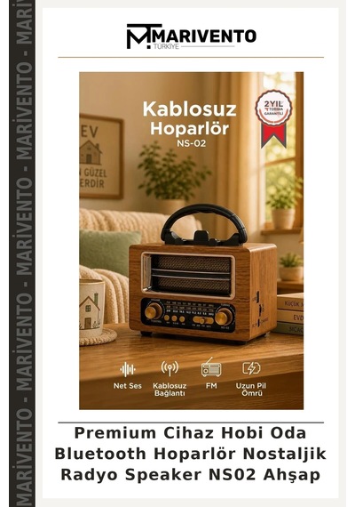 Premium Cihaz Hobi Oda Bluetooth Hoparlör Nostaljik Radyo Speaker Ns02 Ahşap
