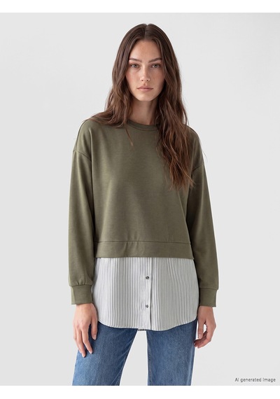 Lcw Modest Yeşil Soft Touch Çizgili Kadın Sweatshirt Tunik