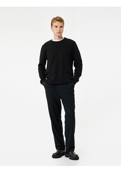 Koton Pamuklu Uzun Kollu Basic Bisiklet Yaka Sweatshirt Siyah 6wam70091mk Siyah