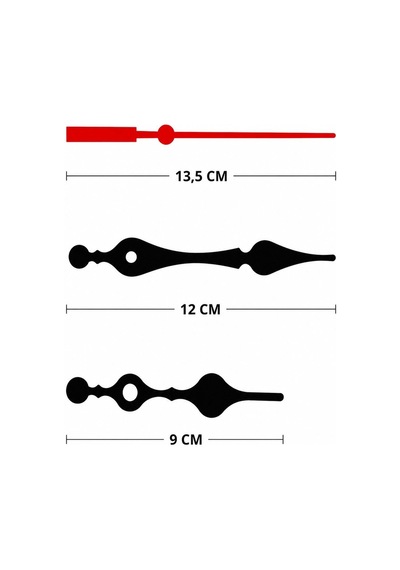 Askılı Sessiz Akar Saat Mekanizması 22 Mm Şaft Metal Akrep Yelkovan Saniye Seti Siyah