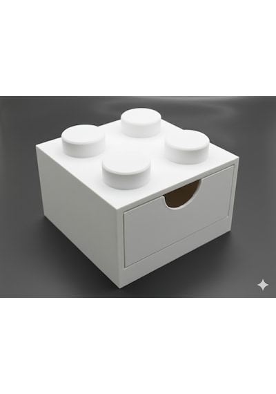 Lego Tasarımlı Mini Çekmece 2x2 Masaüstü Düzenleyici Dekoratif Saklama Kutusu Beyaz