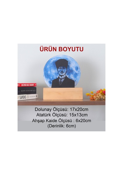 Led Işıklı Pleksi Dolunay Kişiselleştirilebilir Dekoratif Biblo Atatürk Portre Anahtar Askılığı Mavi - 737347614 Mavi