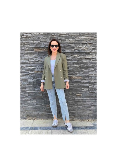 Rouge Basic Gümüş Düğmeli Blazer Ceket Haki