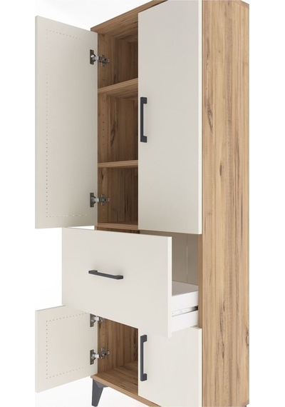 Arges Dolap 3 Raflı Tek Çekmeceli 4 Kapaklı 60x30x163 Çam-aytaşı Atlas Çam