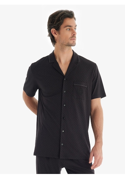 Blackspade Erkek Premium Kısa Kol Önden Düğmeli Siyah Pijama Takımı C0t0n7o04 Siyah