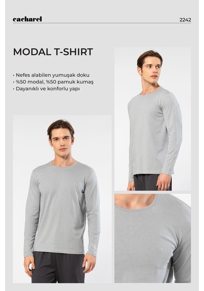 Cacharel Erkek Modal Pamuk Bisiklet Yaka T-shirt 2242/gri Gri