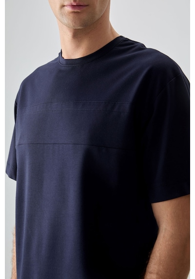 Air Jones Tommy Life Lacivert Pamuklu Kalın Yumuşak Dokulu Oversize Fit Basic Erkek T-shirt - 88378 Lacivert