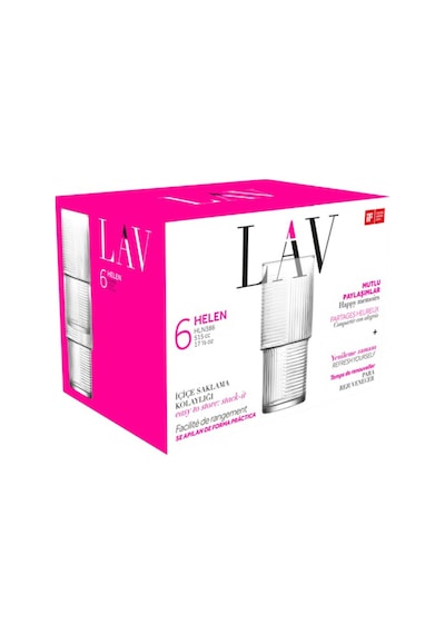 Lav Helen Cam Meşrubat Bardağı 6'lı 515 ml (Büyük Su/Kokteyl/Soğuk Kahve Bardağı )