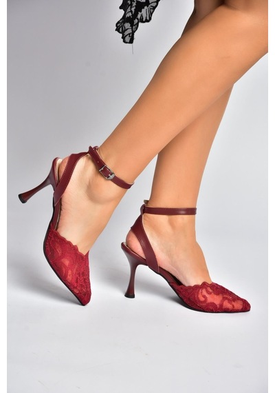 Fox Shoes Y752044206 Bordo Dantelli İnce Topuklu Kadın Ayakkabı