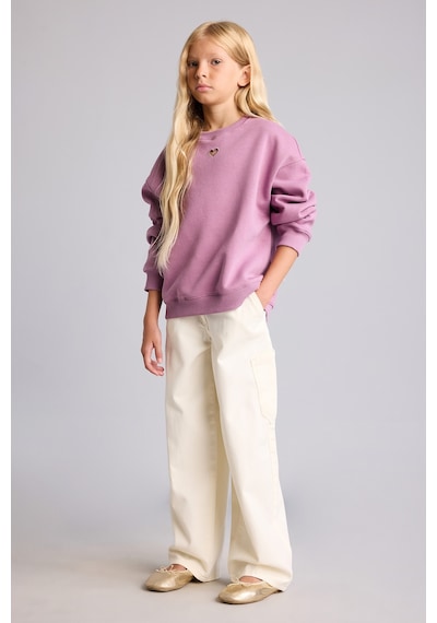 Defacto Relax Fıt Bisiklet Yaka Kalp Desenli İçi Yumuşak Tüylü Kalın Sweatshirt Kumaşı Sweatshirt Kız Çocuk I6192a826wnpr237 Mor-pr237