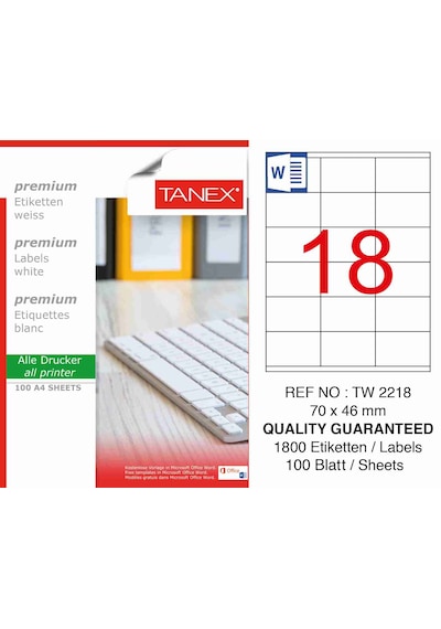 Tanex Tw-2218 70X46 MM Laser Etiket 100 Ad.