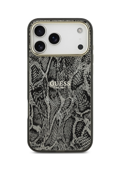 Apple Uyumlu iPhone 17 Pro Max  Kılıf Guess Lisanslı M-safe Özellikli Yazı Logolu Python Desen Kapak Siyah Siyah