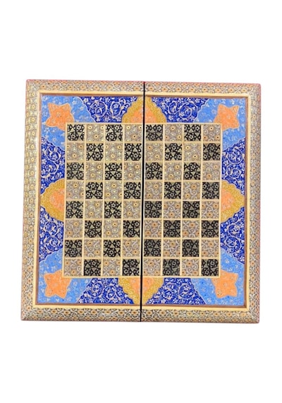 İran In El İşlemesi Hatem Ve Minyatür Tavla Ve Satranç - 30x30 Cm,