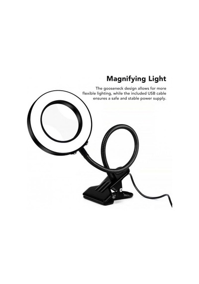 Usb Büyüteçli Led Masa Lambası, 3 Renk Modu, Klipsli Tasarım, Esnek Boyun, Doğal Işık, Sıcak Işık, Soğuk Işık .