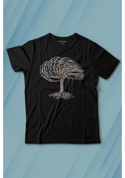 Kendim Seçtim Hayat Ağacındaki Kırmızı Salıncak Kuru Ağaç Baskılı Tişört Çocuk T-shirt 001