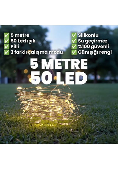 Upway 5 Metre Su Geçirmez Günışığı 50 Led Işık - Pilli Dekoratif Aydınlatma Sarı