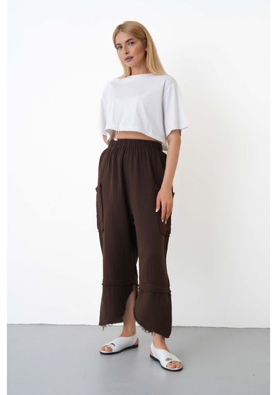 The Voler %100 Pamuk Müslin Şalvar Pantolon Kadın Yüksek Bel Oversize Rahat Kesim Cepli Siyah Yazlık Pantolon Kahverengi The Voler %100 Pamuk Müslin Şalvar Pantolon Kadın Yüksek Bel Oversize Rahat Kesim Cepli Siyah Yazlık Pantolon Kahverengi