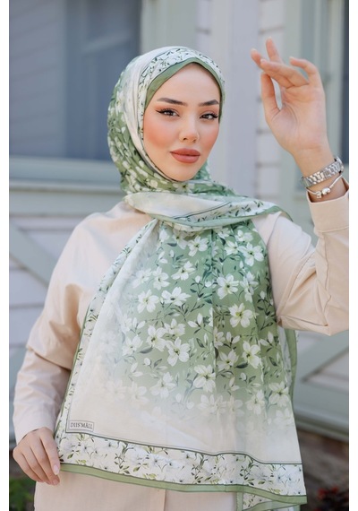 Mimiyum Lemon Flower Nayf İpek Şal - Haki