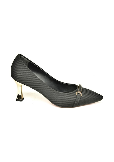 Fox Shoes U676037404 Siyah Kumaş Kalın Topuklu Kadın Ayakkabı Siyah