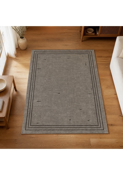 Kartela Halı Eskitme Çizgi Bordürlü Halı Antrasit Kaymaz Taban Makinede Yıkanabilir 100x150 Cm