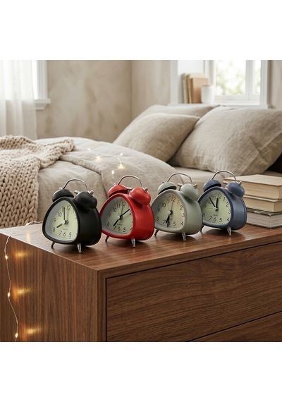 Twin Bell Alarm Clock Bgc-11 Üçgen Masa Çalar Saat Çap: 7.2cm Pilli Işıklı Metal Kasa Renkli Diğer