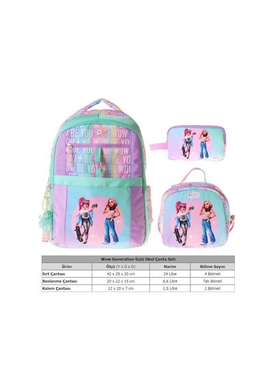 Wow Generation Üçlü İlkokul Okul Çanta Seti - Yeşil - Mor - Be You Baskılı - Kız Çocuk - Setwg-w6085a Çok Renkli